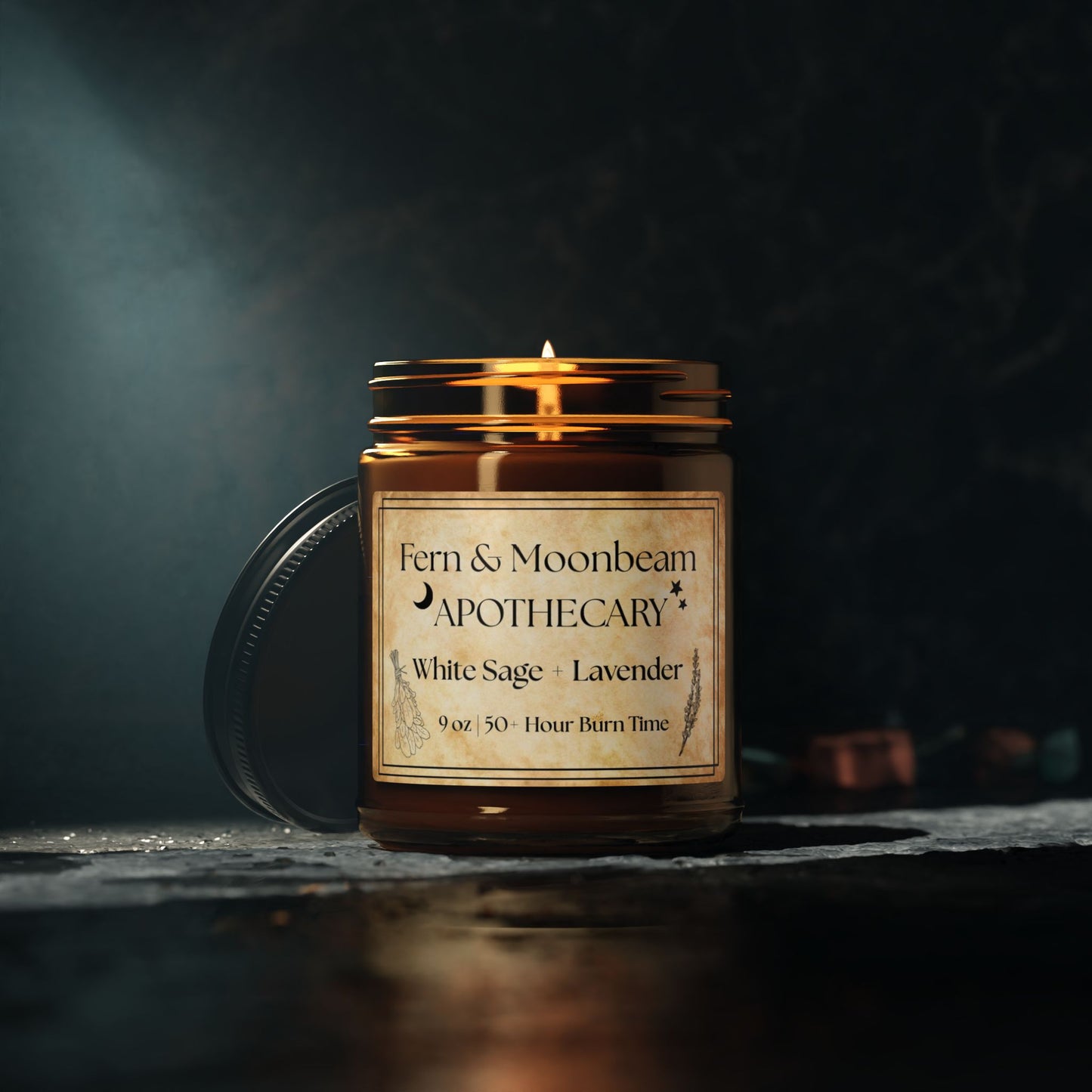 Apothecary Soy Candle — White Sage + Lavender (Amber Jar)
