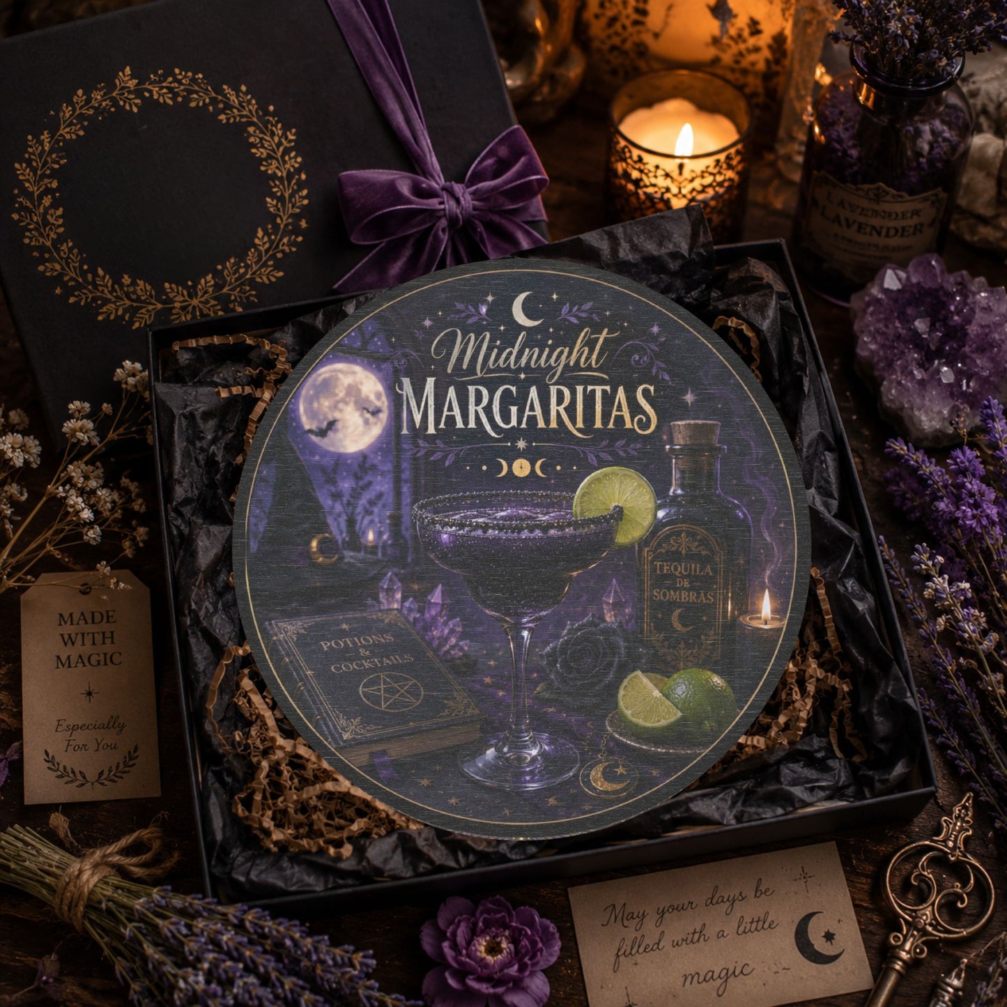 Midnight Margaritas Round Wood Sign