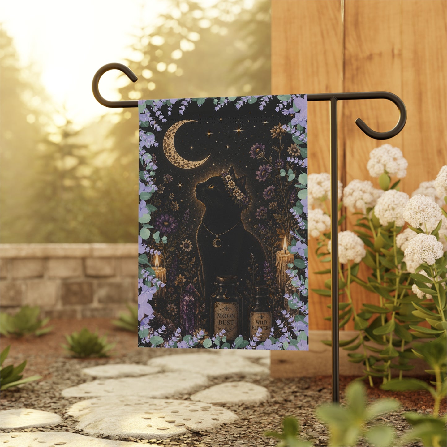 Black Cat Moon Garden Flag