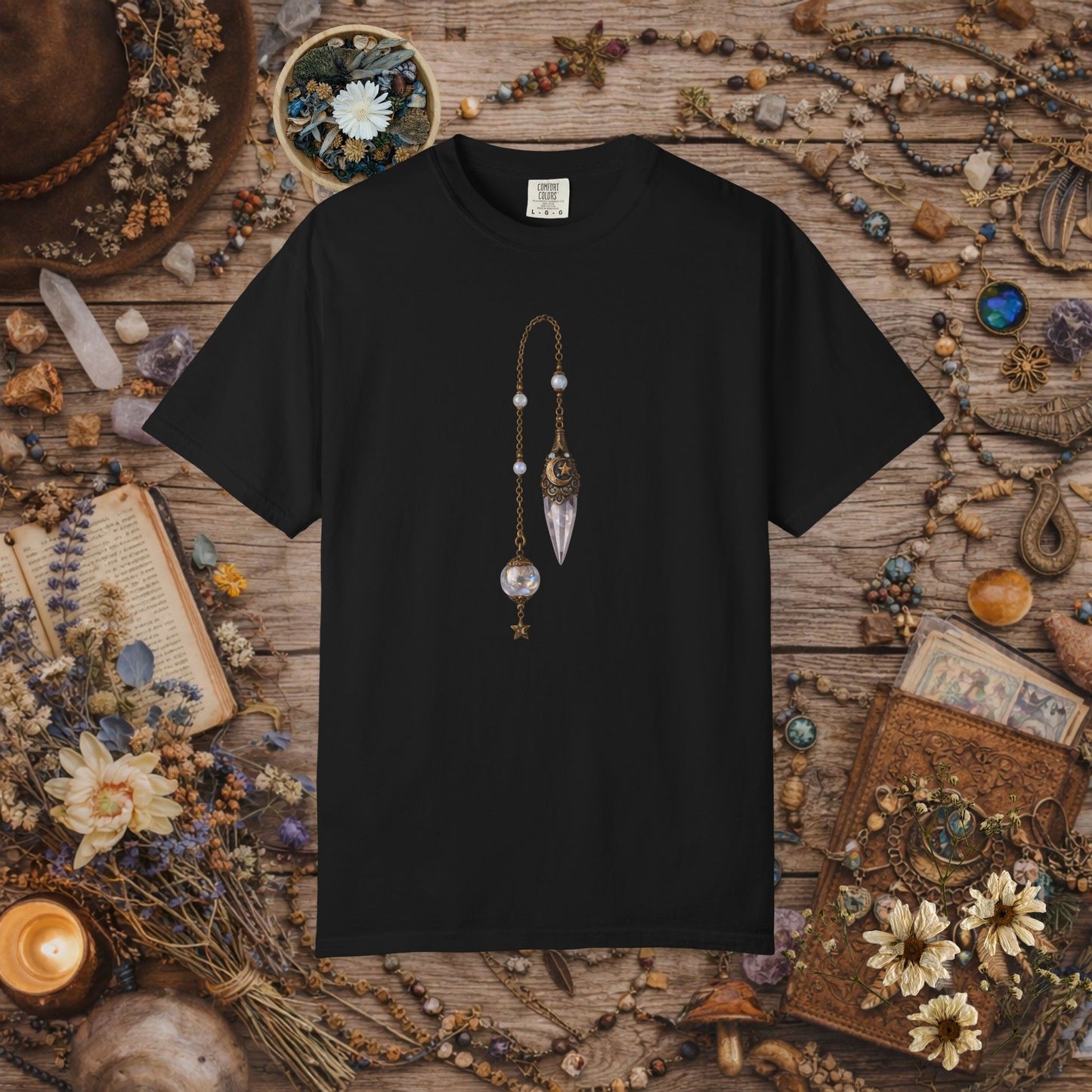 Mystic Pendulum T-Shirt — Spiritual, Boho Vibe Tee for Meditation & Witchcraft Enthusiasts