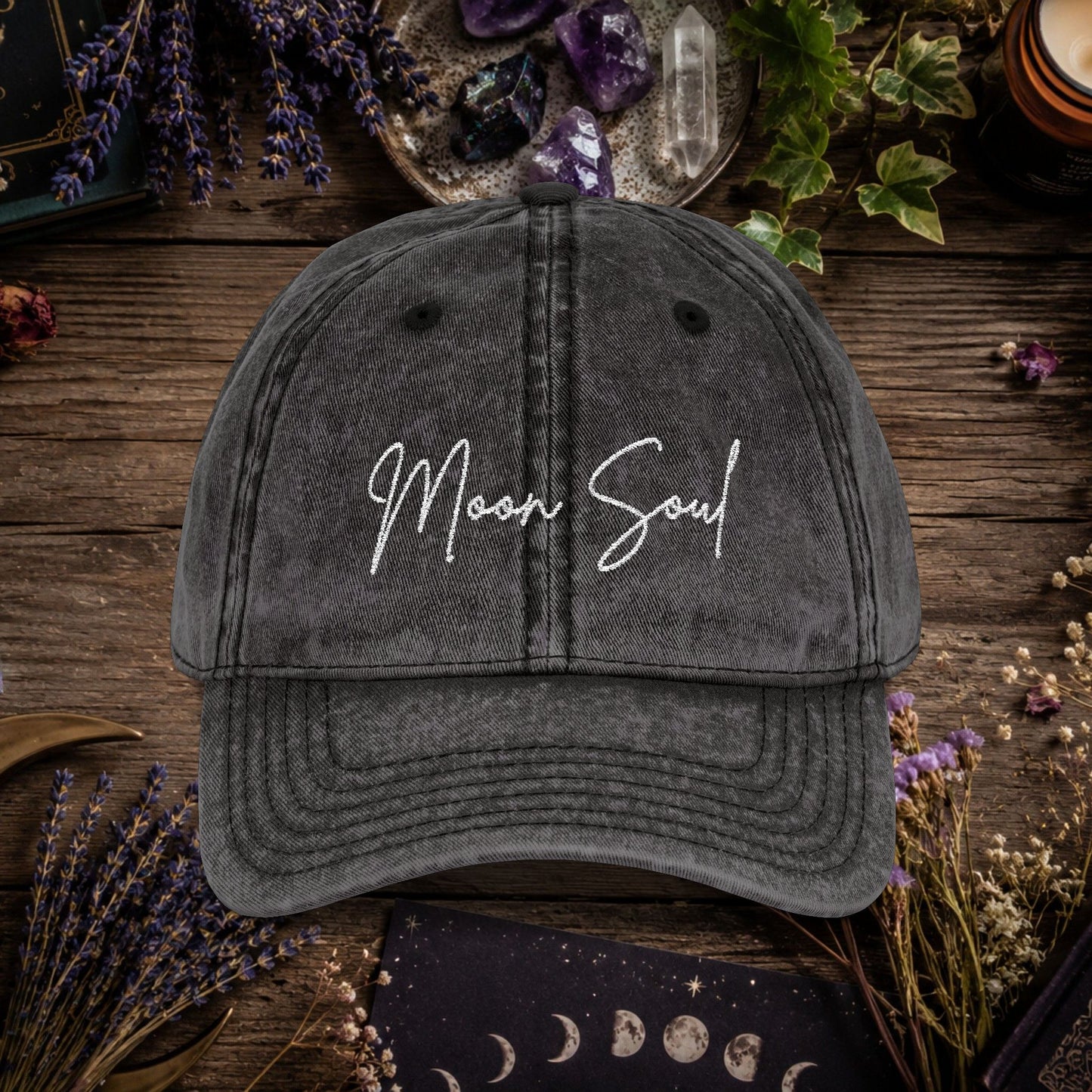 Moon Soul Embroidered Vintage Hat — Witchy Baseball Cap