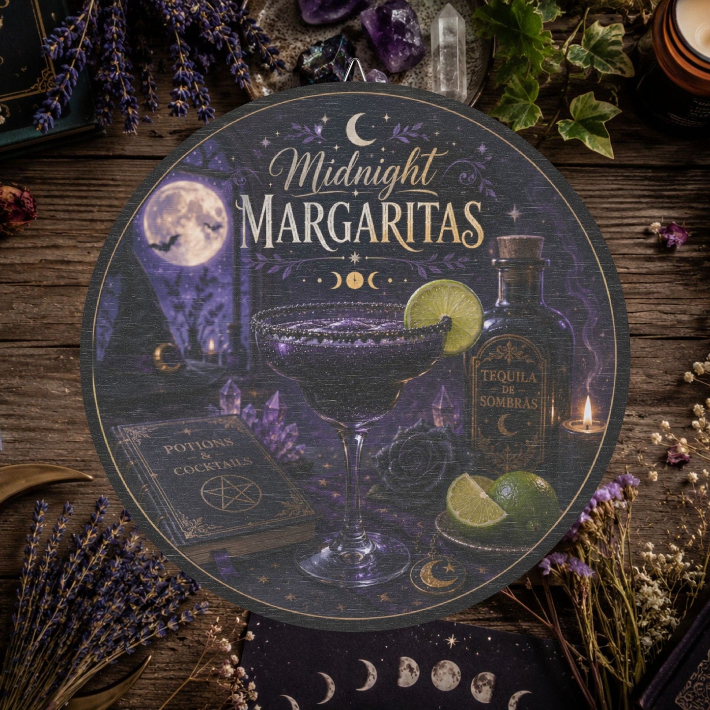 Midnight Margaritas Round Wood Sign