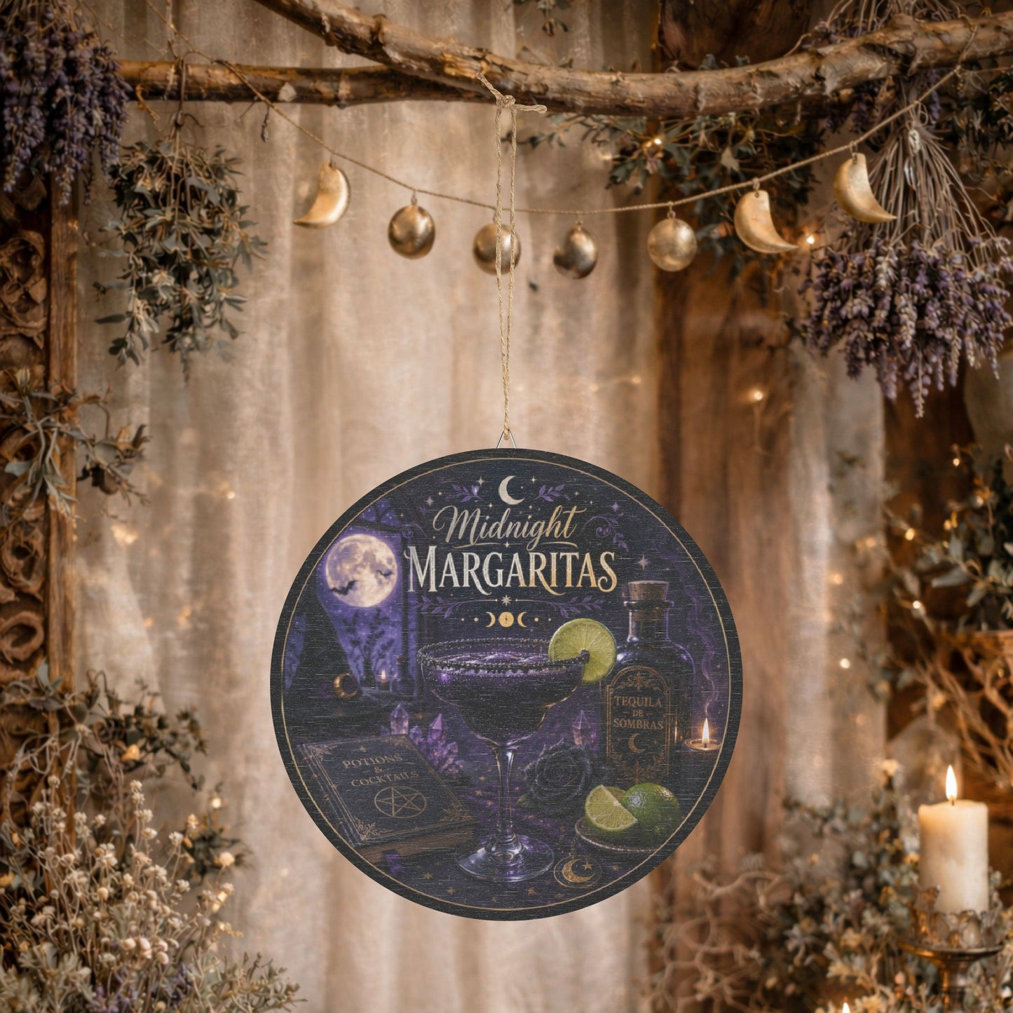 Midnight Margaritas Round Wood Sign