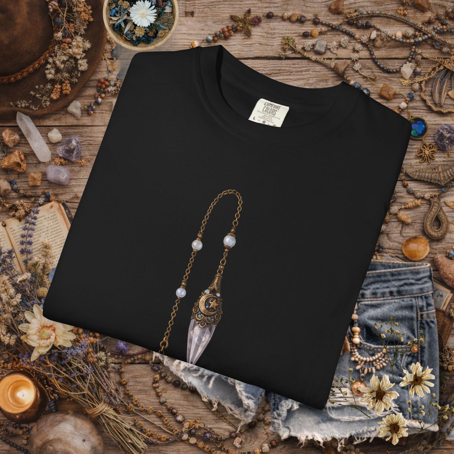 Mystic Pendulum T-Shirt — Spiritual, Boho Vibe Tee for Meditation & Witchcraft Enthusiasts