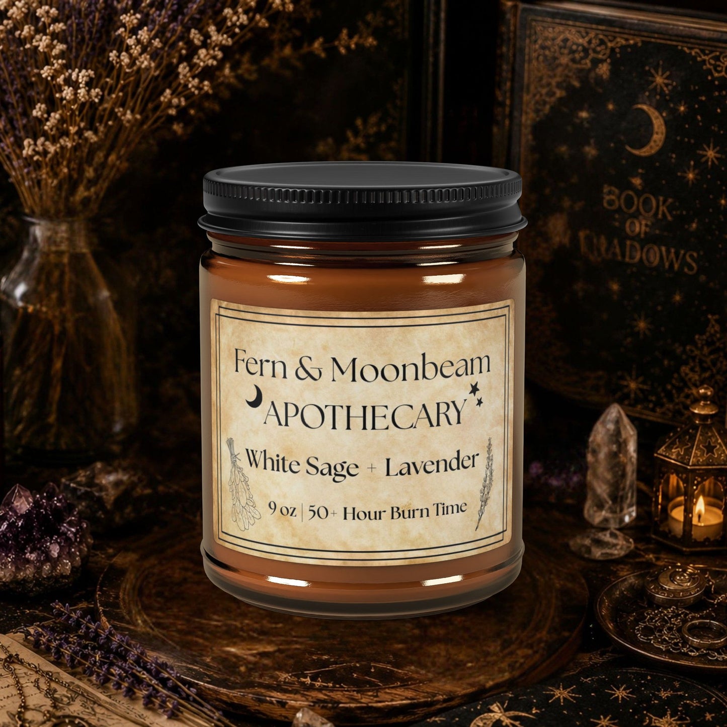 Apothecary Soy Candle — White Sage + Lavender (Amber Jar)