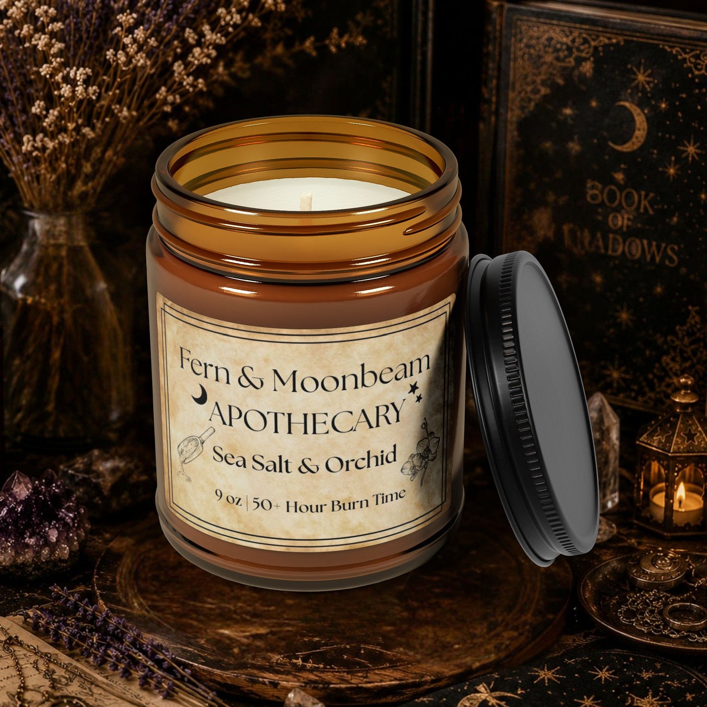 Sea Salt & Orchid Soy Candle — Amber Jar