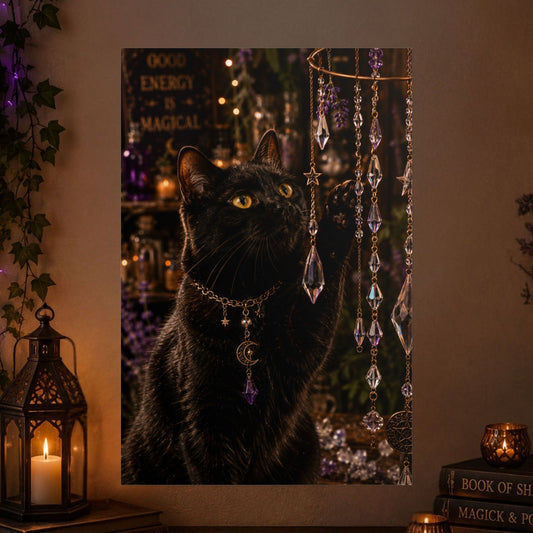 Mystical Black Cat Crystal Poster