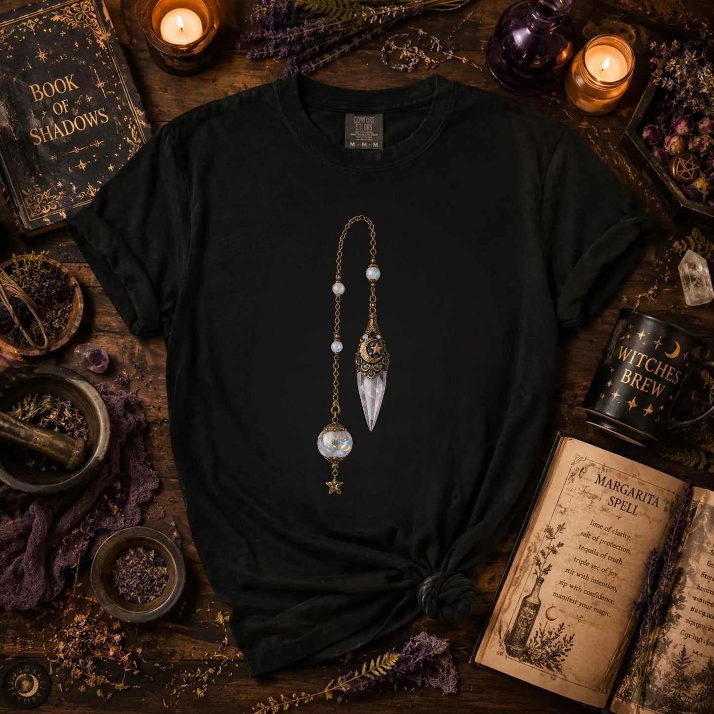 Mystic Pendulum T-Shirt — Spiritual, Boho Vibe Tee for Meditation & Witchcraft Enthusiasts