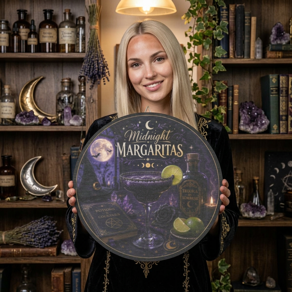 Midnight Margaritas Round Wood Sign