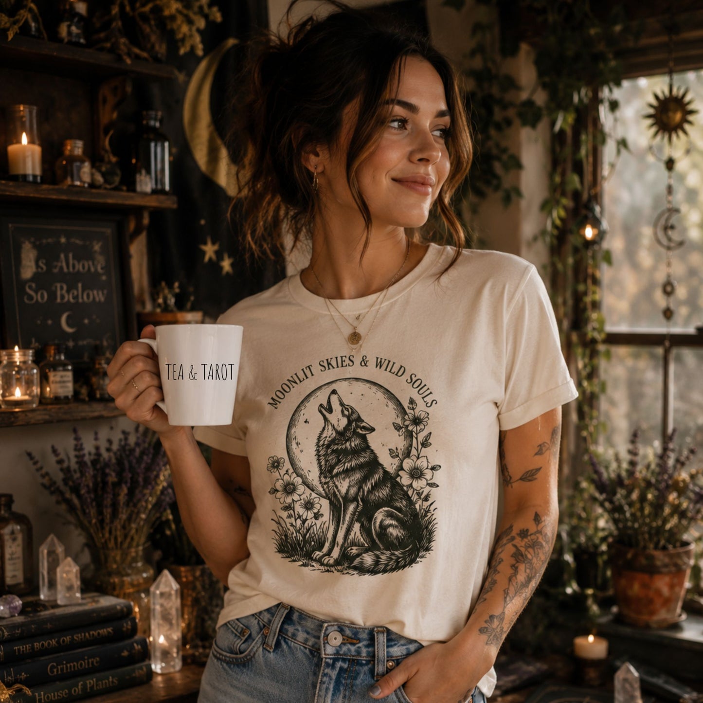 Tea and Tarot Latte Mug — Mystical Tea Lover Ceramic Cup