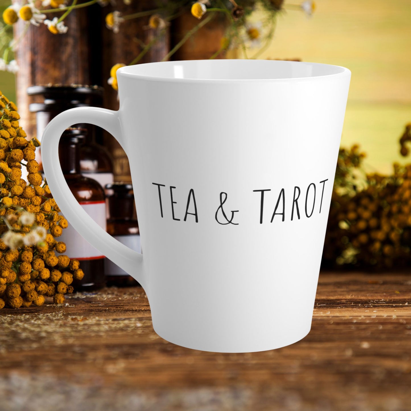 Tea and Tarot Latte Mug — Mystical Tea Lover Ceramic Cup
