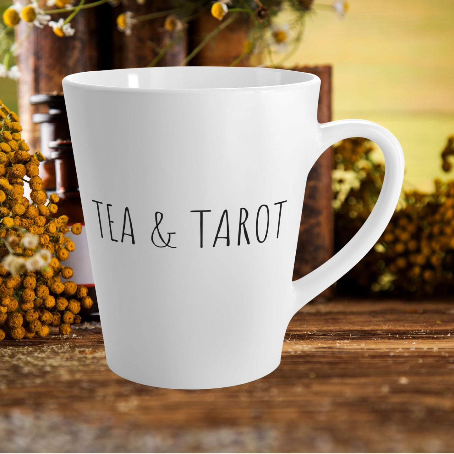 Tea and Tarot Latte Mug — Mystical Tea Lover Ceramic Cup
