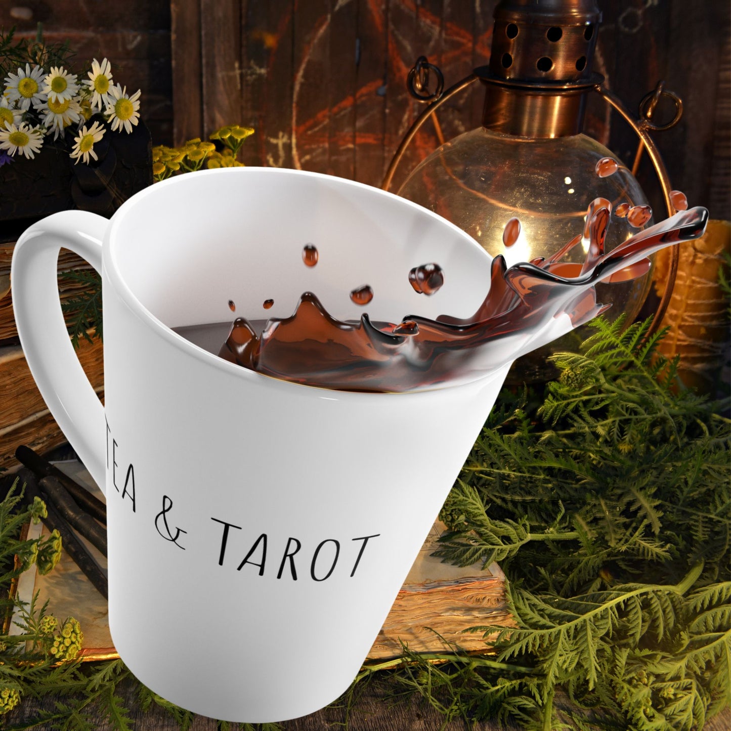Tea and Tarot Latte Mug — Mystical Tea Lover Ceramic Cup