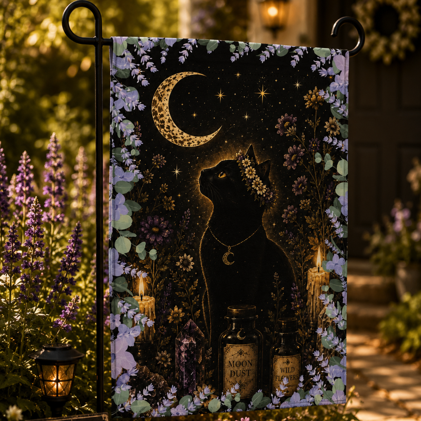Black Cat Moon Garden Flag