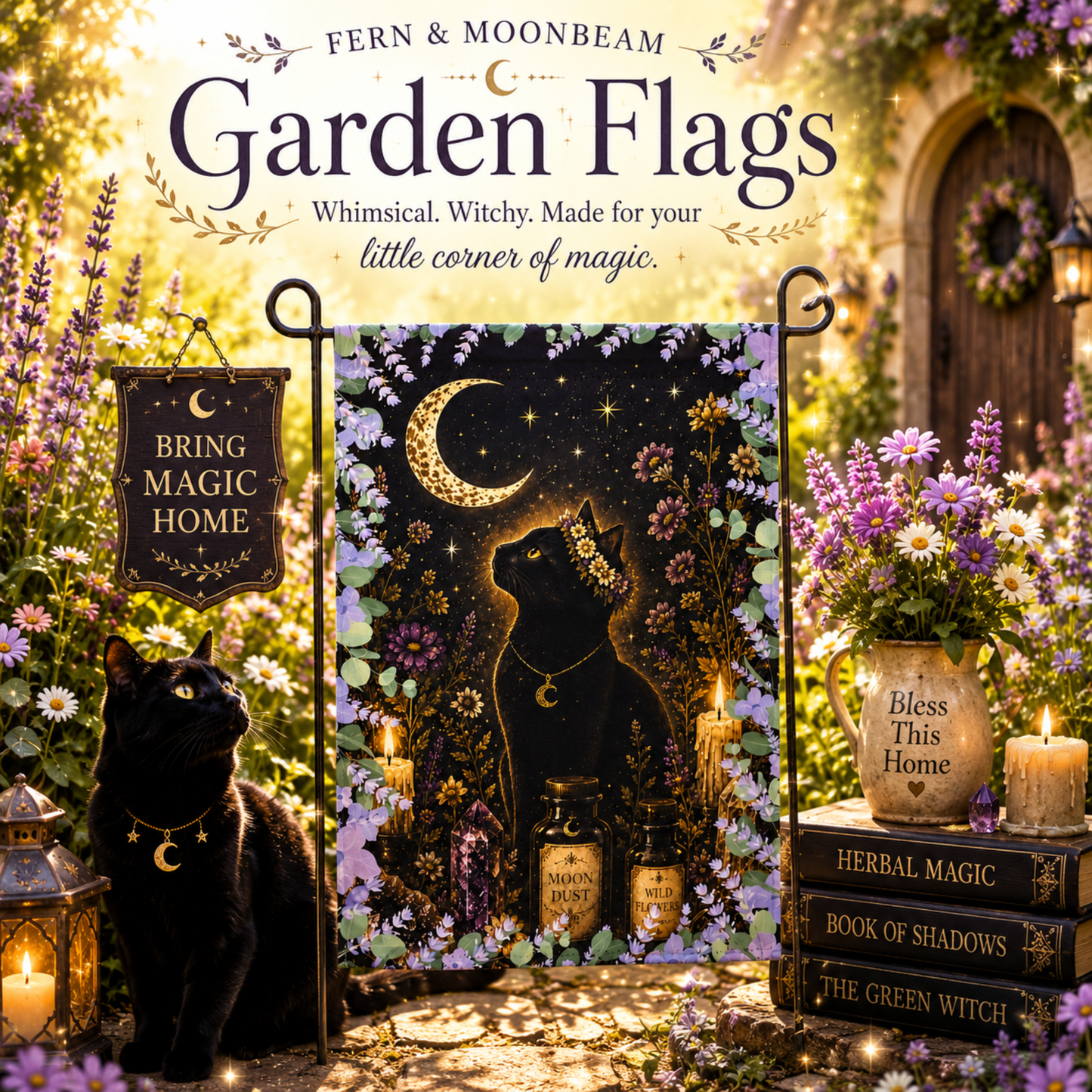Black Cat Moon Garden Flag