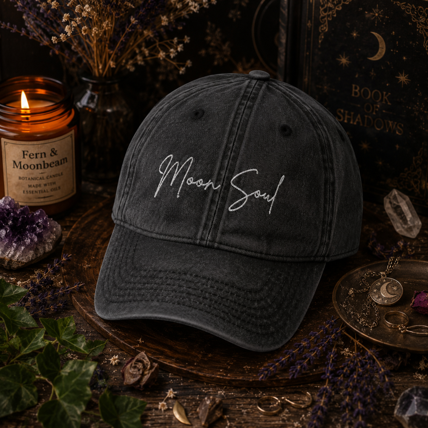 Moon Soul Embroidered Vintage Hat — Witchy Baseball Cap