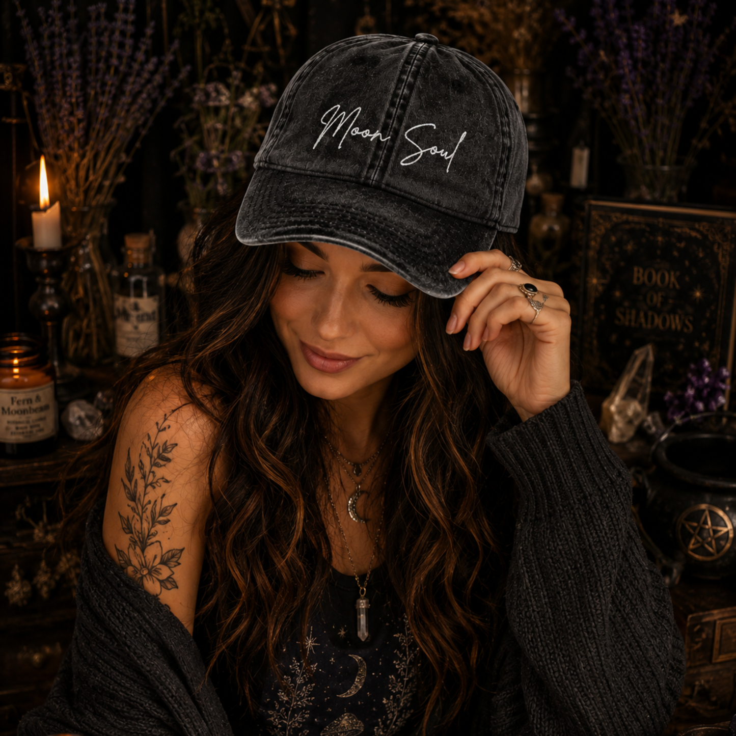 Moon Soul Embroidered Vintage Hat — Witchy Baseball Cap