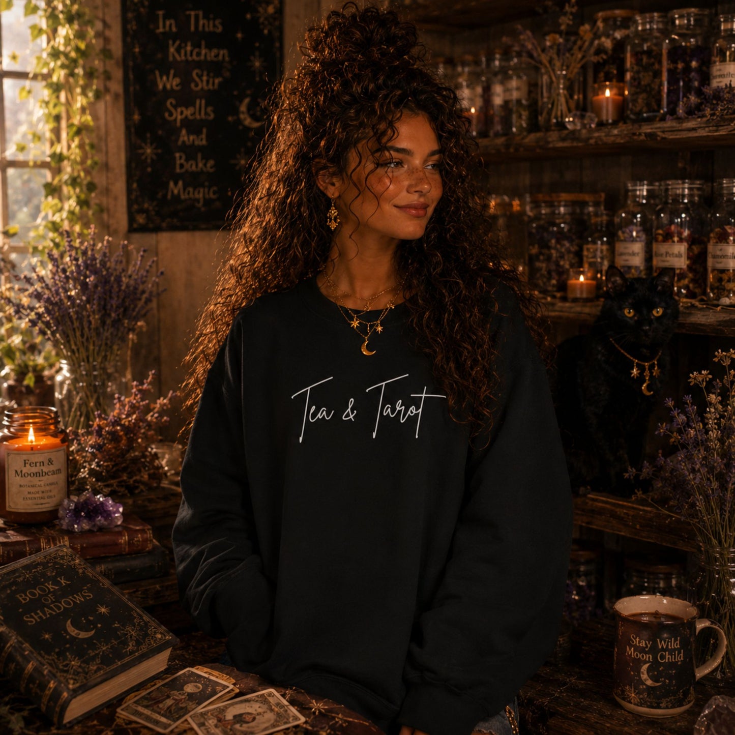 Tea & Tarot Sweatshirt — Witchy Tarot Reader Gift