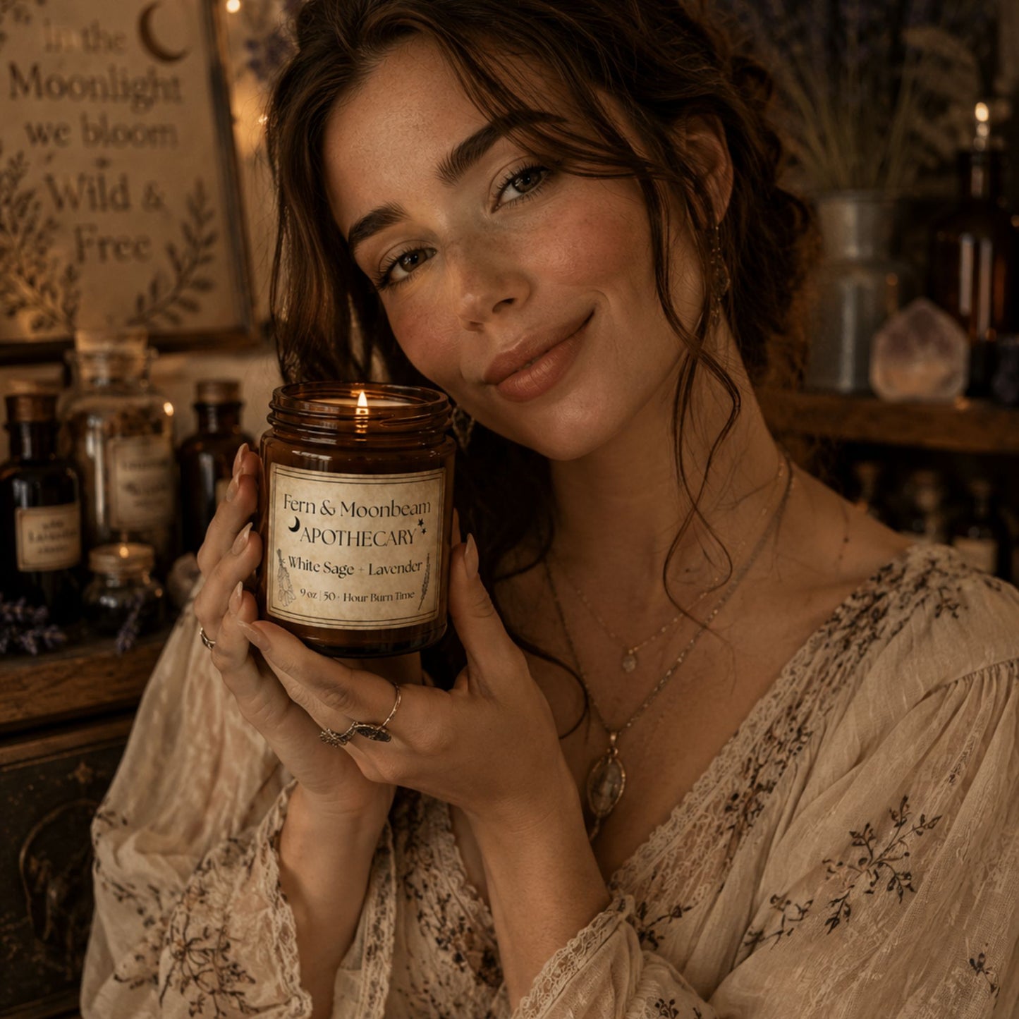 Apothecary Soy Candle — White Sage + Lavender (Amber Jar)