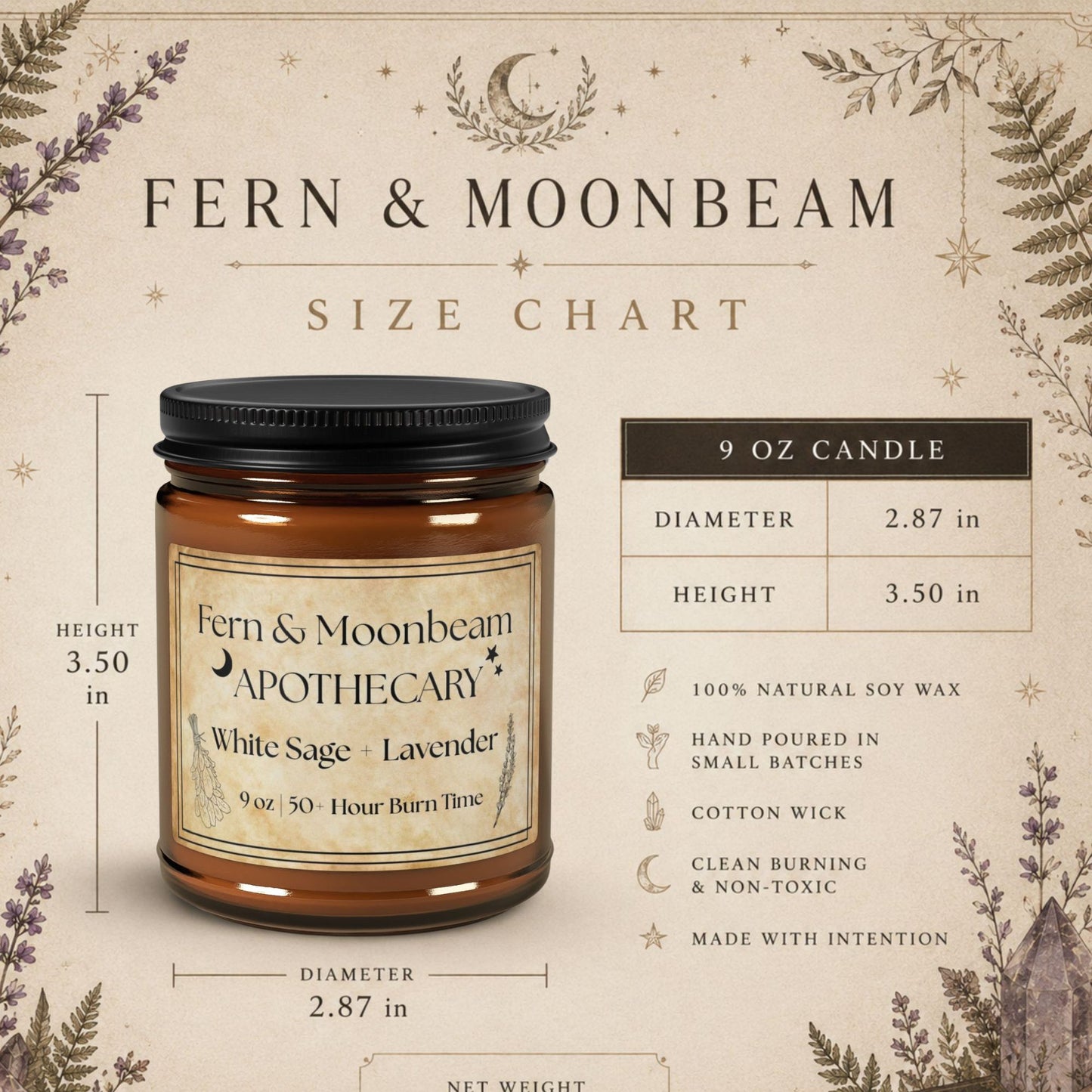 Apothecary Soy Candle — White Sage + Lavender (Amber Jar)