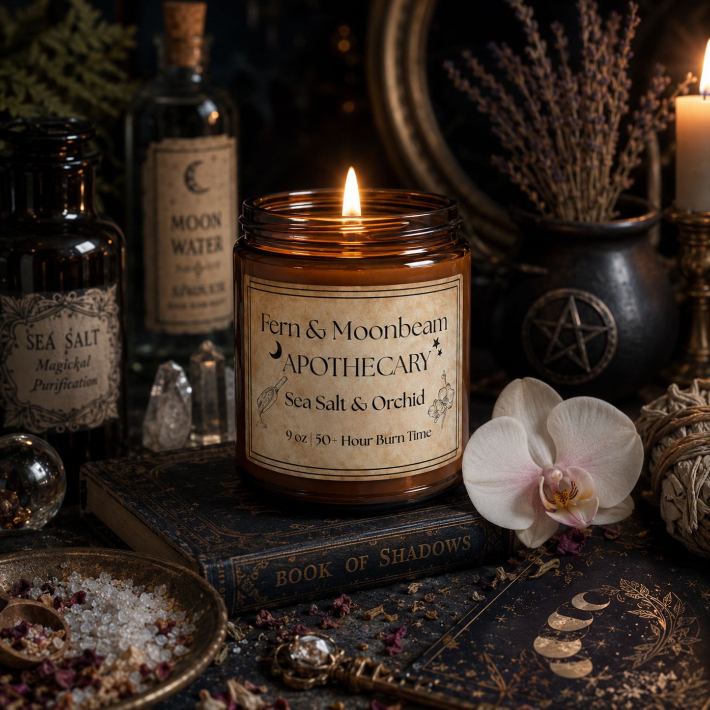 Sea Salt & Orchid Soy Candle — Amber Jar