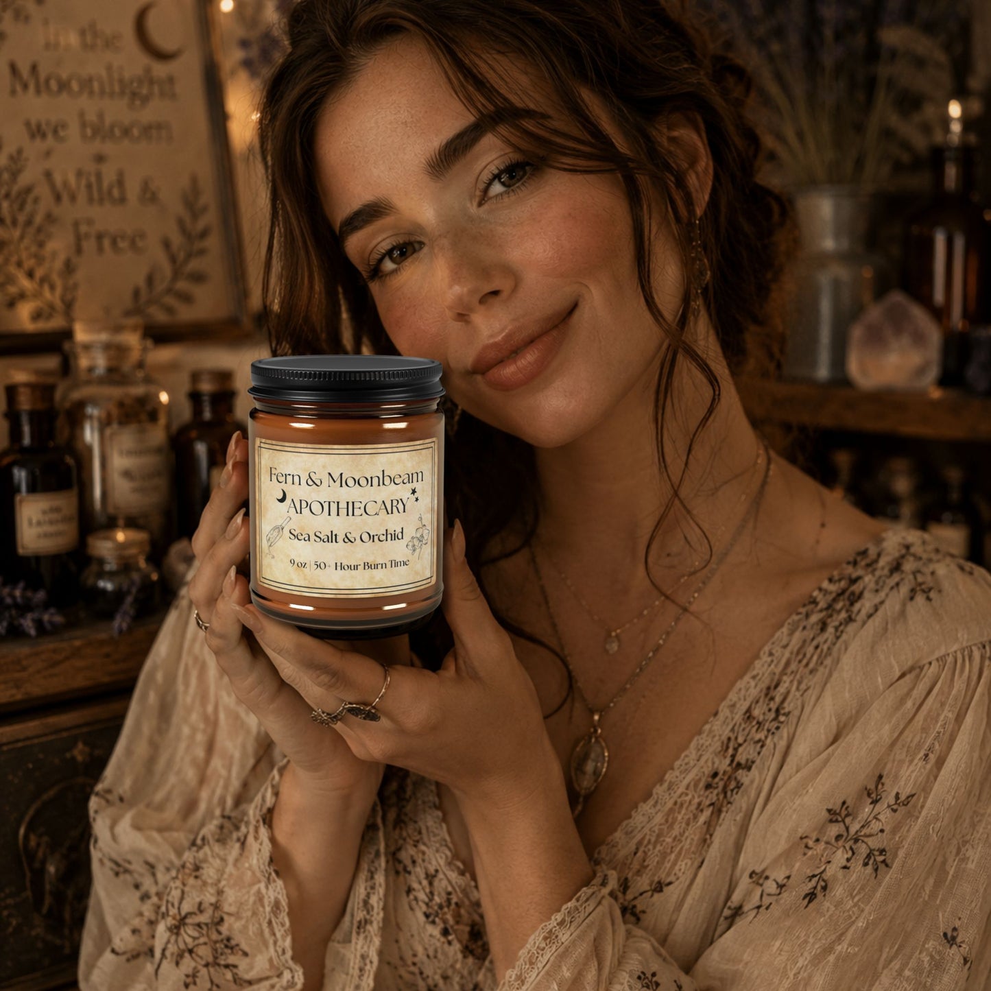 Sea Salt & Orchid Soy Candle — Amber Jar