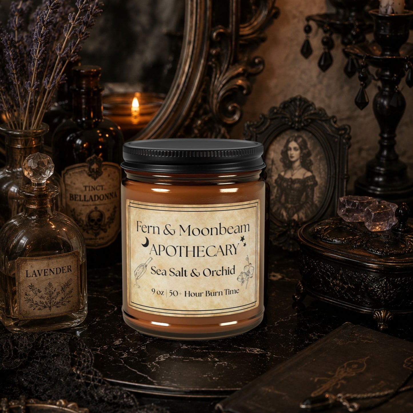 Sea Salt & Orchid Soy Candle — Amber Jar
