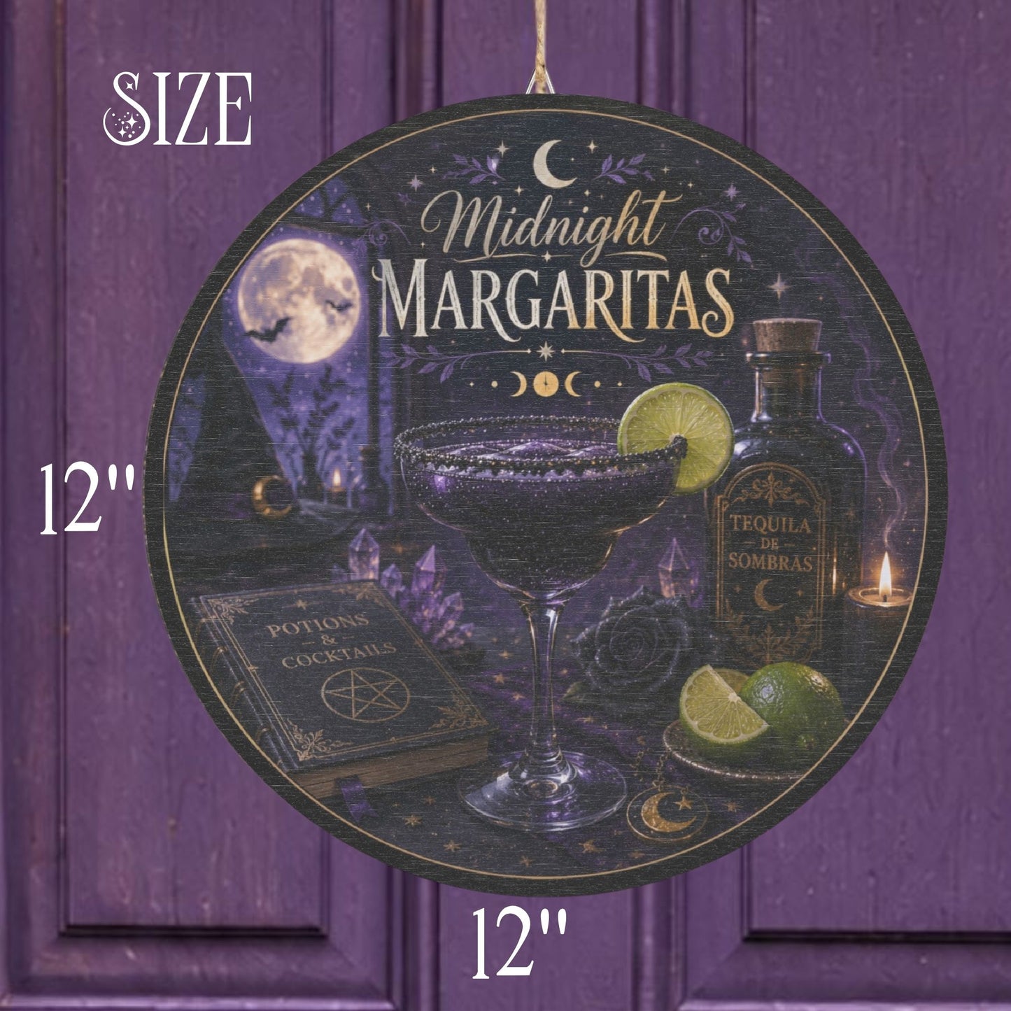 Midnight Margaritas Round Wood Sign
